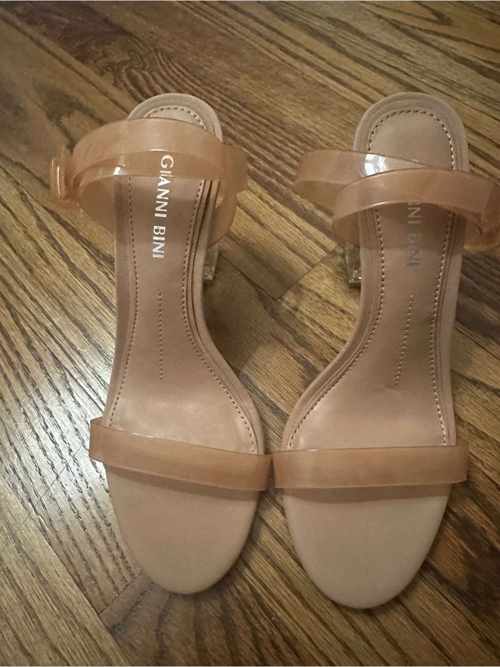 Gianni Bini Blush Nude Clear-Strap Block Heel Sandals